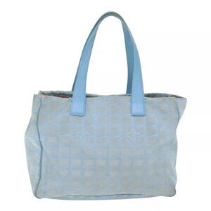 CHANEL New Travel Line Tote Bag Nylon Leather Baby Blue Silver